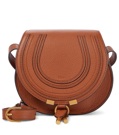 Chloé Marcie Mini Leather Shoulder Bag In Brown