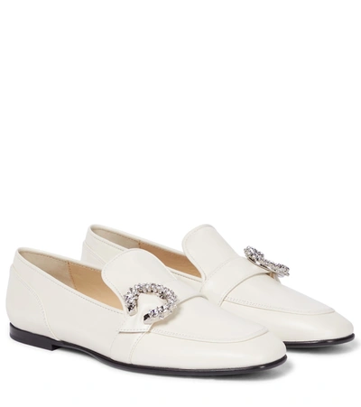 Jimmy Choo Mani Crystal-embellished Leather Loafers In Latte/crystal