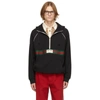 Gucci Logo Web Half-zip Cotton Jersey Hoodie In Black/green/red