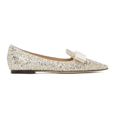 Jimmy Choo Gold & White Coarse Glitter Gala Flats In Beige