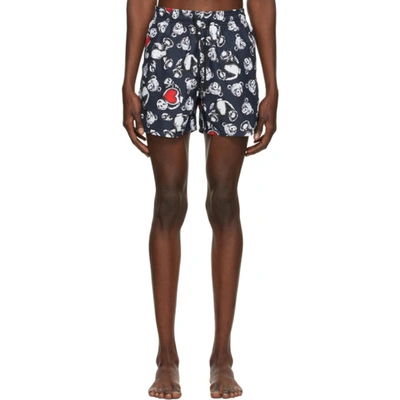 Palm Angels X Vilebrequin Bear-print Swim Shorts In Blue White
