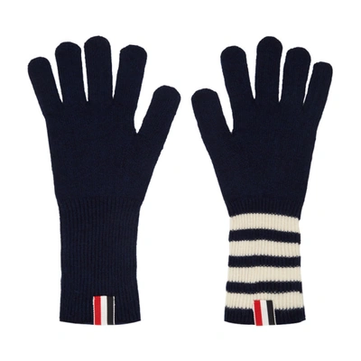 Thom Browne Blue 4-bar Stripe Cashmere Gloves