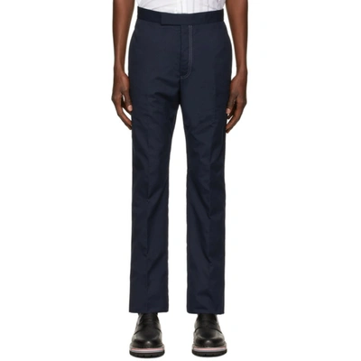 Thom Browne Navy Typewriter Backstrap Trousers In Blue