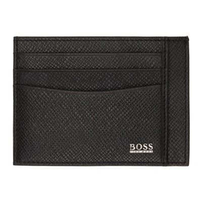 Hugo Boss Cross-grain Leather Cardholder In Black