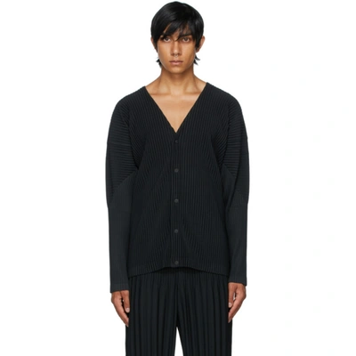 Issey Miyake Basics Pleated Relaxed-fit Knitted Cardigan In 15 Black