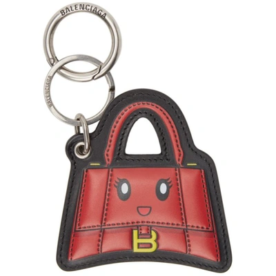 Balenciaga Red & Black Hourglass Mirror Keychain In Bright Red