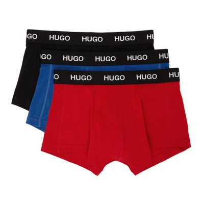 Hugo Three-pack Multicolor Logo Waistband Trunk Briefs