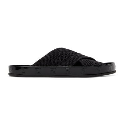 Fendi Womens Black Show Logo-embellished Stretch-lace And Patent Leather Sliders 5.5 In Noir