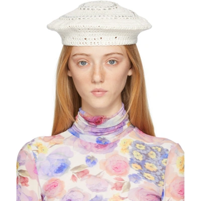 Ganni Disc-embellished Crochet Beret In White