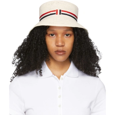 Thom Browne Off-white Natural Straw Crochet Hat In Off White