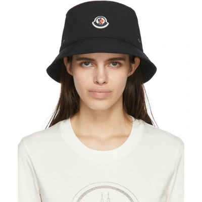 Moncler Black Logo Bucket Hat In Black  