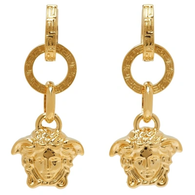 Versace La Medusa Engraved Goldtone Drop Earrings In Golden