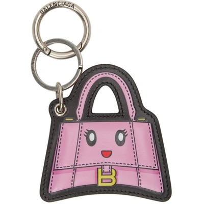 Balenciaga Leather Hourglass Mirror Keyring In Pink