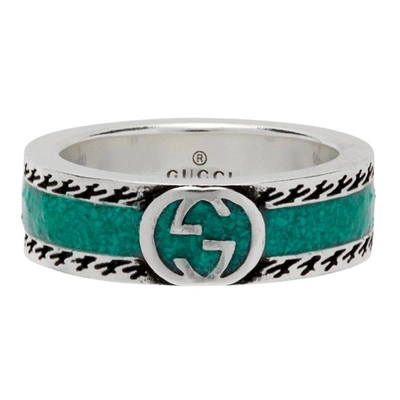 Gucci Interlocking G Sterling Silver And Enamel Ring