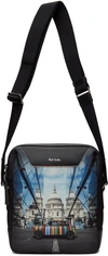 PAUL SMITH BLACK 'MINI' PRINT FLIGHT MESSENGER BAG