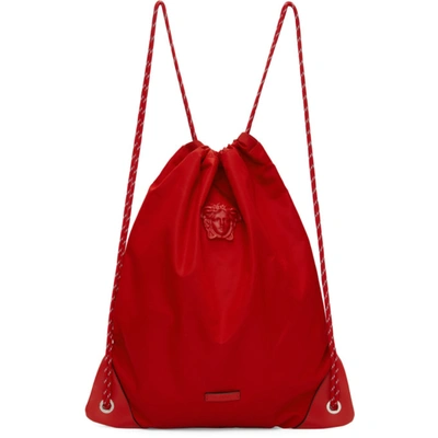 Versace Red 'la Medusa' Nylon Drawstring Backpack In 1r14p Red