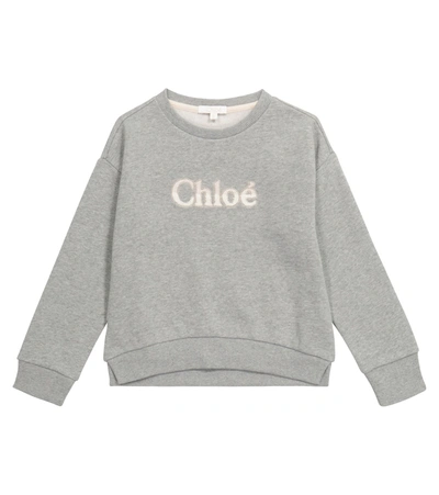 Chloé Kids' Girl's Logo-print Cotton Sweater In Grey Marl Medium