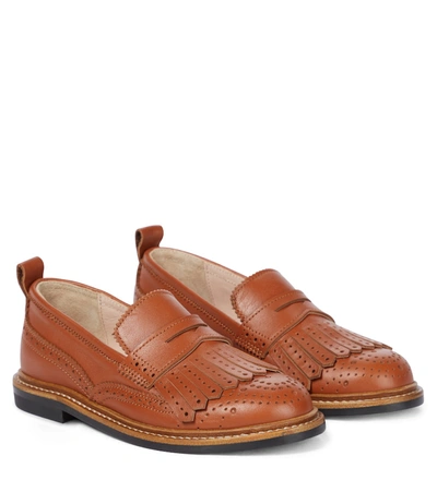 Chloé Fringed Brogue-detail Leather Loafers In Brown