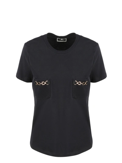 Elisabetta Franchi Logo Plaque Cotton T-shirt In Black