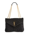Saint Laurent Loulou Medium Ysl Monogram Suede Flap Shoulder Bag In Black