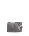 Saint Laurent Niki Medium Crinkled Calf Flap-top Shoulder Bag In Gray/red