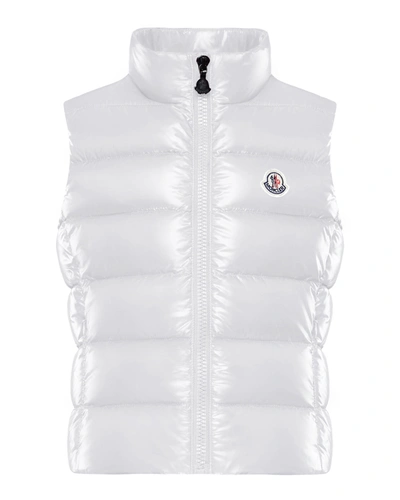 Moncler Kids' Girl's Ghany Shiny Quilted Puffer Vest In White