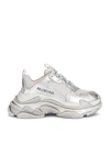 Balenciaga Triple S Logo-embroidered Metallic Leather And Mesh Sneakers In Silver Metallic