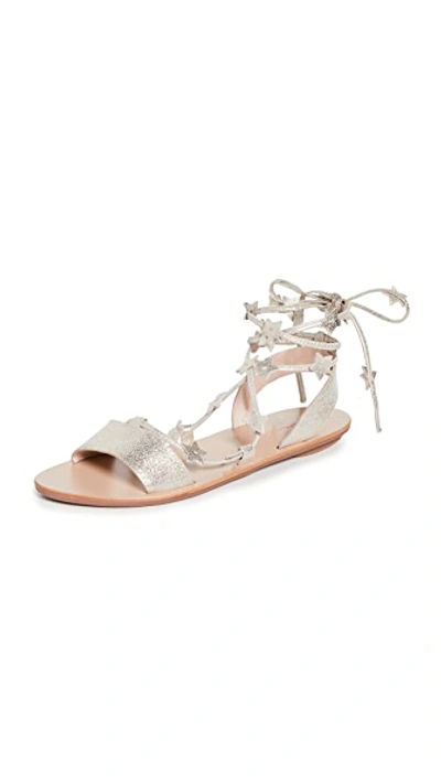 Loeffler Randall Starla Metallic Leather Lace-up Gladiator Sandals In Silver