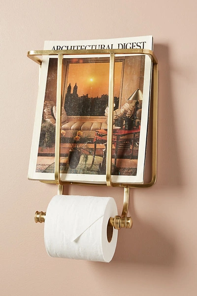 Anthropologie Magazine And Toilet Paper Holder In Brown
