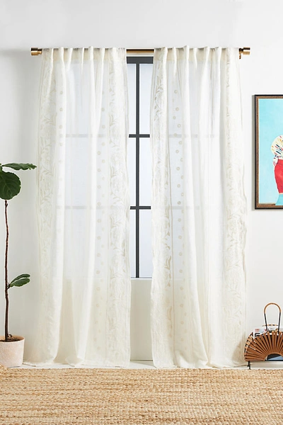 Anthropologie Embroidered Manette Curtain In White