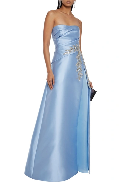 carolina herrera light blue dress Carolina Herrera Women's Embroidered Silk Faille Trench Gown In Light Blue