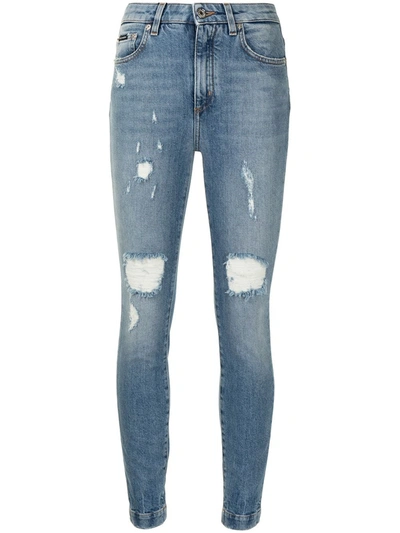 Dolce & Gabbana Stretch Denim Audrey Jeans With Rips In Blue