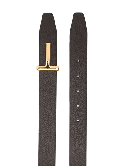 Tom Ford T-logo Reversible Grained-leather Belt In Brown