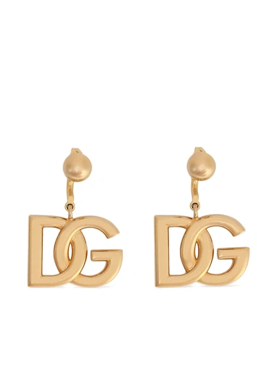 Dolce & Gabbana Interlocking Logo Drop Earrings In Gold