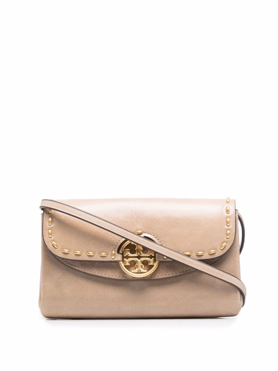 Tory Burch Logo-plaque Leather Satchel Bag In Neutrals