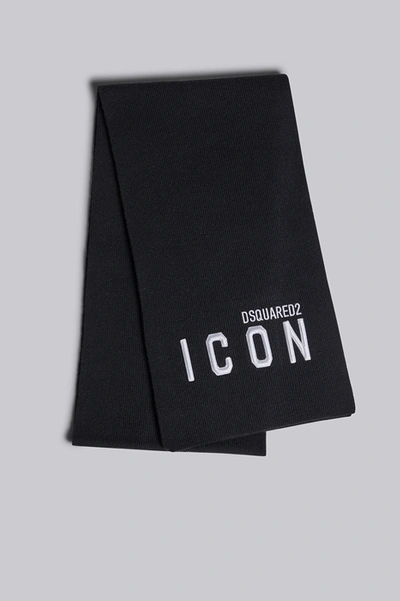Dsquared2 Wool Scarf With Contrasting Embroidered Logo In Black