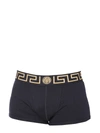 Versace Black Greca Border Long Boxers In Blue