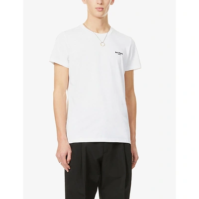 Balmain Mens White Black Logo-print Regular-fit Cotton-jersey T-shirt Xs