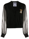 Moschino Sheer Sleeved Teddy Patch Cardigan In Schwarz