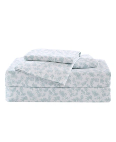 Tommy Bahama Hibiscus Bloom Washed Cotton King Sheet Set Bedding In Pastel Green