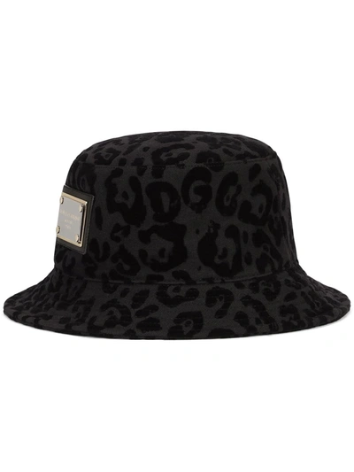 Dolce & Gabbana Bucket Hat With Flocked Leopard Print In Black