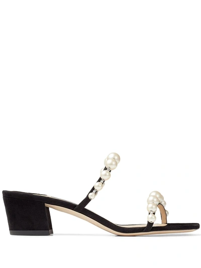 Jimmy Choo Amara Suede Pearly-stud Slide Sandals In Black