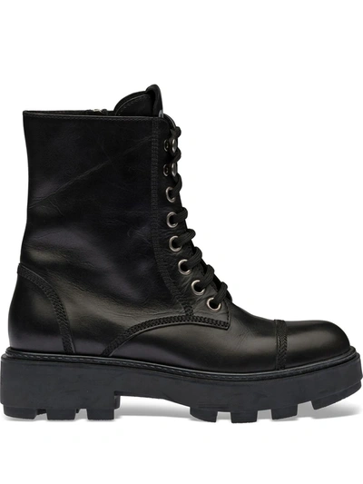 Miu Miu Lace-up Ankle-length Boots In Black