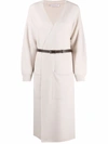 Fabiana Filippi Leather Belt Knit Cardigan In Nude