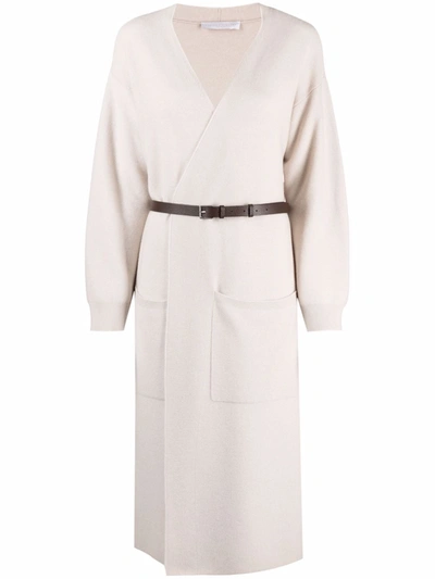 Fabiana Filippi Leather Belt Knit Cardigan In Nude