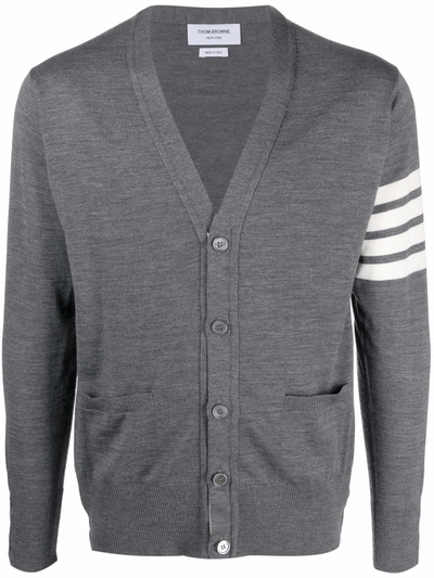 Thom Browne 4-bar Knitted Cardigan In Gray