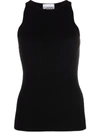 Ganni Black Melange Knit Tank Top In Schwarz