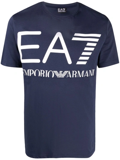 Ea7 Logo Cotton T-shirt In Blau
