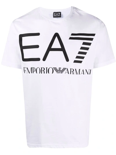 Ea7 Camouflage Logo Print Cotton T-shirt In White