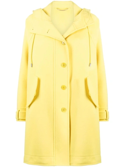 Ermanno Scervino Yellow Wool Coat With Hood And Side Slits